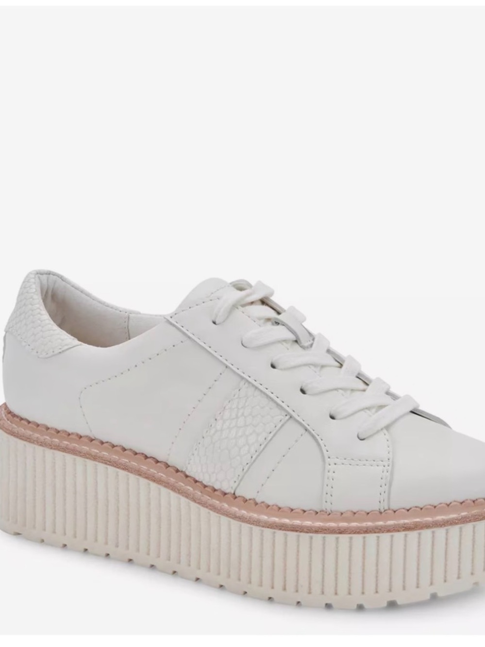DV by Dolce Vita White Leather Platform Sneakers with Blush Trim